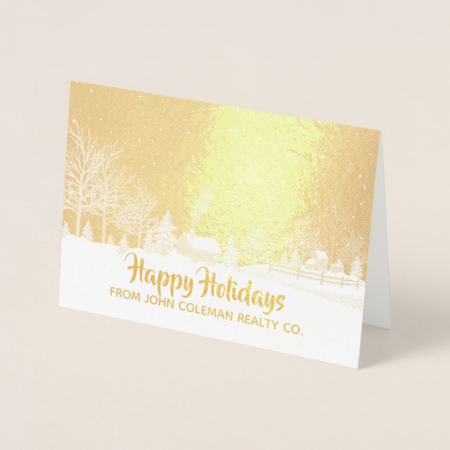 Eleganter Happy Holidays Winter Business Holiday Folienkarte (Vorderseite)