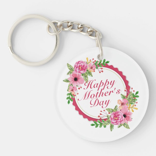 Eleganter Happy Mother Day Floral Frame Schlüssela Schlüsselanhänger (Vorderseite)