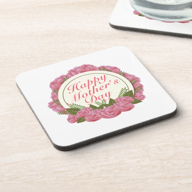 Eleganter Happy Mother Day Floral Frame Untersetze Getränkeuntersetzer (Linke Seite)