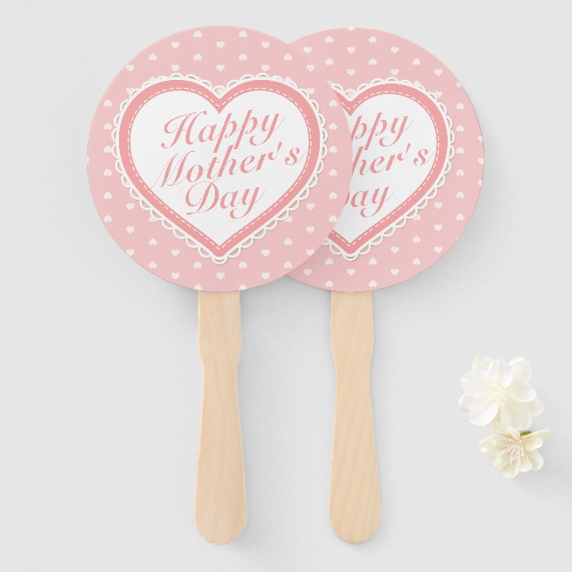 Eleganter Happy Mother's Day Pink Hearts Hand Fan Fächer (Vorne und Hinten)