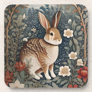 Eleganter Hase, umrahmt von Blumen und Blättern Getränkeuntersetzer