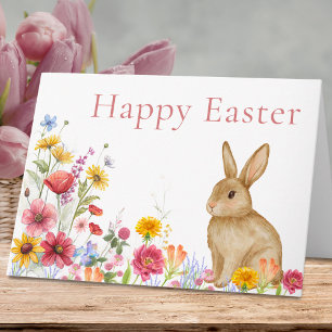Eleganter Hase & Wildblumen Frohe Ostern Feiertagskarte
