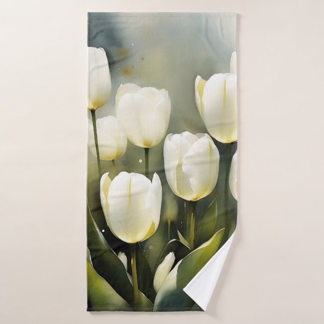 Eleganter Haufen von White Tulips in einem Serenen Badhandtuch Set (Badehandtuch)