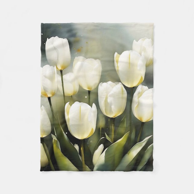 Eleganter Haufen von White Tulips in einem Serenen Fleecedecke (Vorderseite)