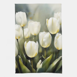 Eleganter Haufen von White Tulips in einem Serenen Geschirrtuch