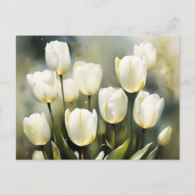 Eleganter Haufen von White Tulips in einem Serenen Postkarte (Vorderseite)