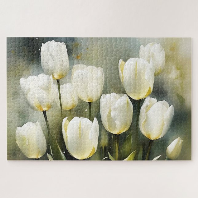 Eleganter Haufen von White Tulips in einem Serenen Puzzle (Horizontal)