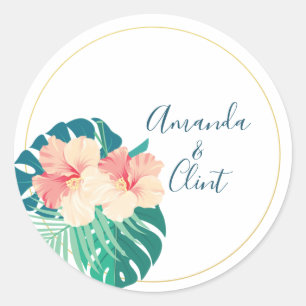Eleganter hawaiianischer Hibiskus Hochzeitsticker Runder Aufkleber