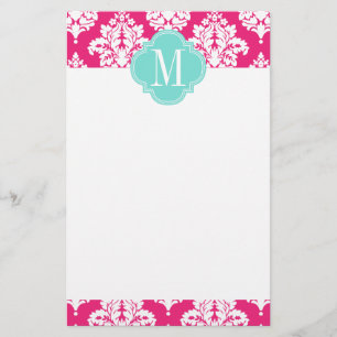 Eleganter heißes Rosa-Damast personalisiert Briefpapier