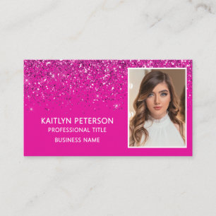 Eleganter heißrosa Glitter-Foto-QR-Code Visitenkarte