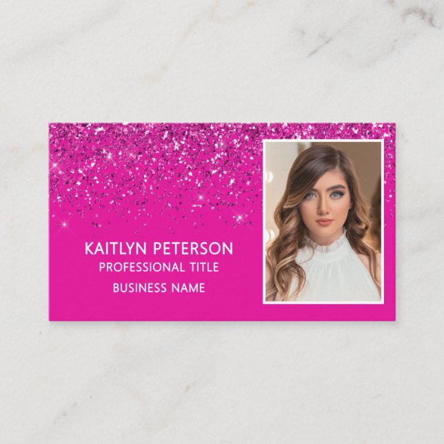 Eleganter heißrosa Glitter-Foto-QR-Code  Visitenkarte (Vorderseite)