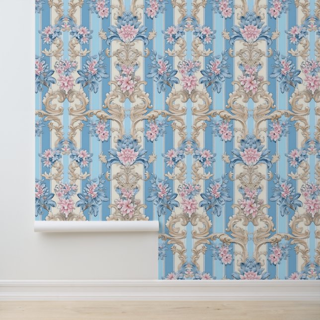 Eleganter hellblauer Barock Tapete (Anwendung)