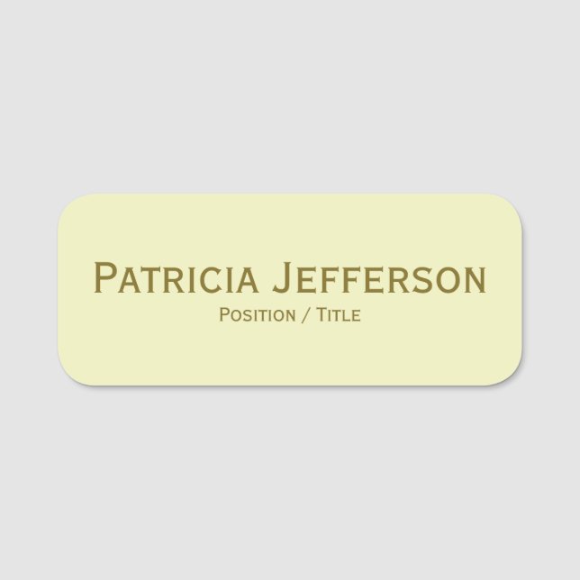 Eleganter hellgelber und goldgelber Text Beruflich Namensschild (Vorderseite)