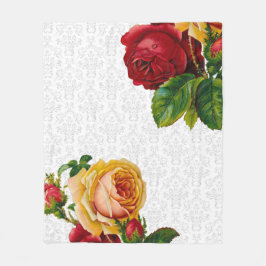 Eleganter hellgrauer Damast mit Blumen Fleecedecke