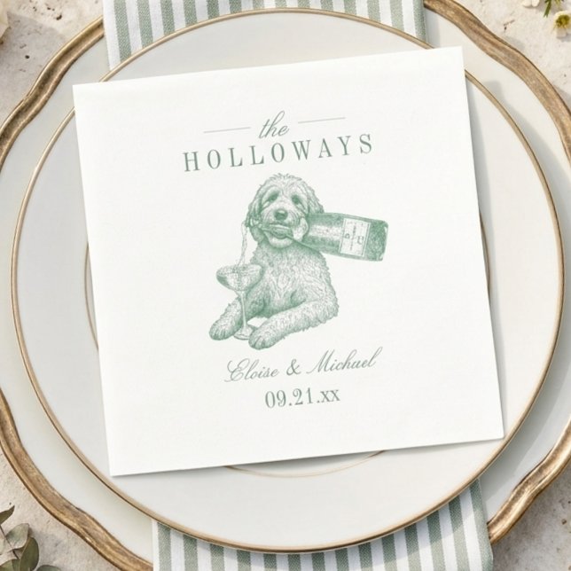 Eleganter Hellgrüner Golden Doodle Champagner-Hoch Serviette (Preppy Sage Green Golden Doodle Champagne Wedding Napkins)