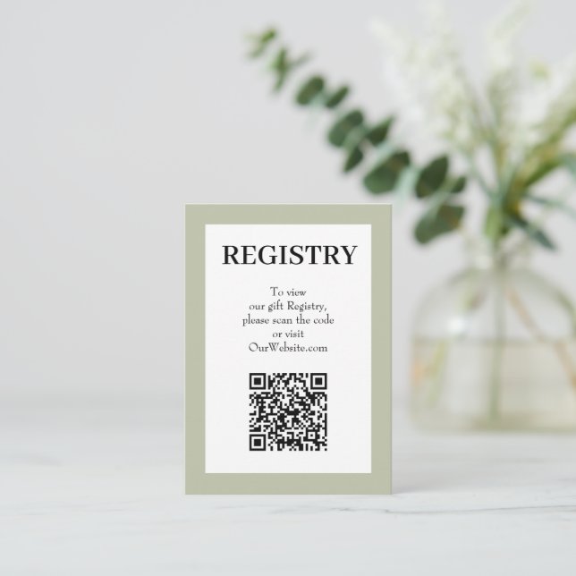 Eleganter Hellgrüner Hochzeitswunschliste QR-Code Begleitkarte (Stehend Vorderseite)
