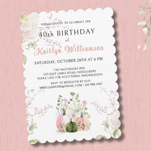 Eleganter Herbst 40. Geburtstag Pinker Kürbis Flor Einladung