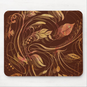 Eleganter Herbst Batikdruck Blätterwerk Mousepad