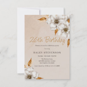 Eleganter Herbst Boho Chic Floral 26. Geburtstagsf Einladung