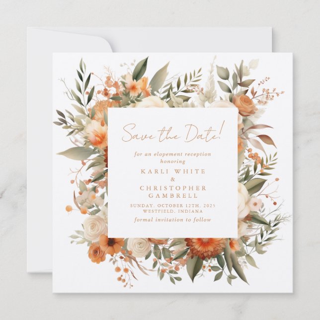 Eleganter Herbst Botanisches Flora Save the Date (Vorderseite)