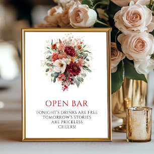 Eleganter Herbst Burgunder Floral Offener Bar Tisc Poster