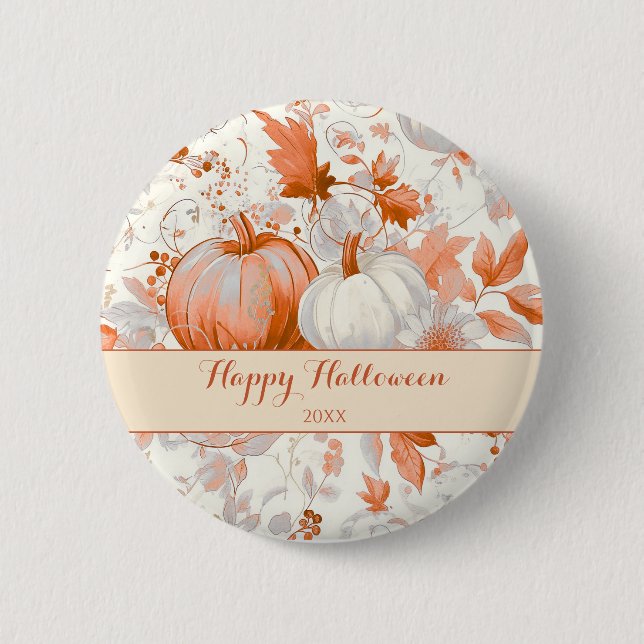 Eleganter Herbst-Chinoiserie-Halloween Button (Vorderseite)