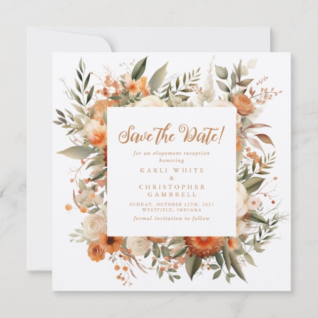 Eleganter Herbst-Empfang Save the Date (Vorderseite)