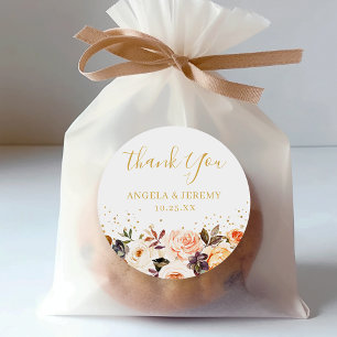 Eleganter Herbst Floral Gold Vielen Dank Runder Aufkleber