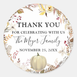 Eleganter Herbst Floral Pumpkin Fall Danke Runder Aufkleber