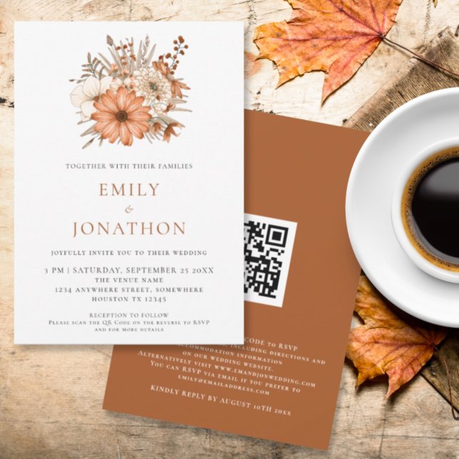 Eleganter Herbst-Florals QR-Code Hochzeit Einladung (Von Creator hochgeladen)