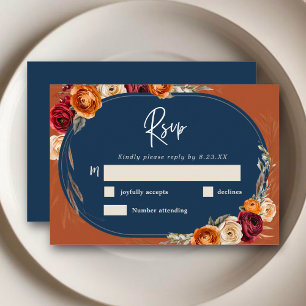 Eleganter Herbst-Herbst-Orange-Marine-Blumenhochze RSVP Karte