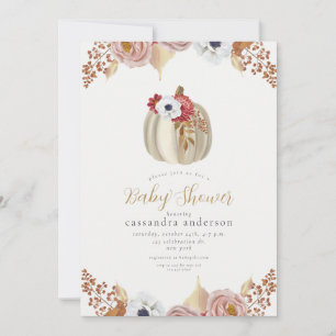 Eleganter Herbst-Kürbis-Blumen-Botanischer-Baby-Em Einladung