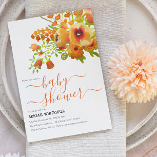 Eleganter Herbst Orange Wasserfarbe Blumendusche Einladung
