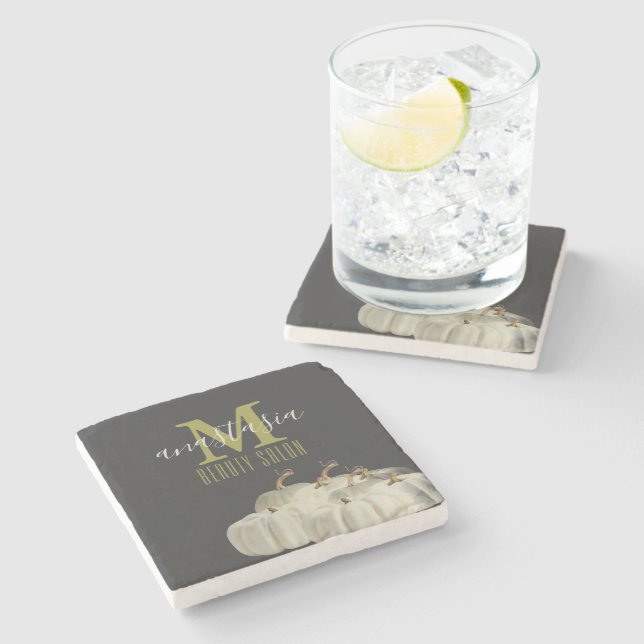 Eleganter Herbst Schwarz-weiß Pumpkins Schönheitss Steinuntersetzer (Seitenansicht)