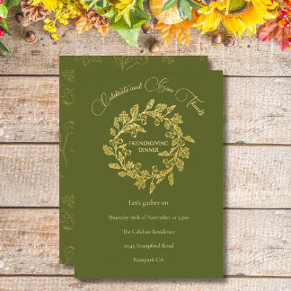 Eleganter Herbstbeerenkranz Grüne Friendsgiving Folien Feiertagskarte