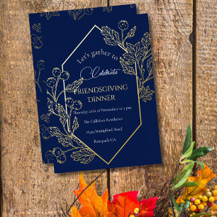 Eleganter Herbstbeerrahmen Dunkelblau Goldschrift Folien Feiertagskarte