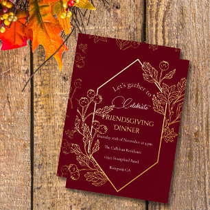 Eleganter Herbstbeerrahmen Dunkelburgunder Gold Folien Feiertagskarte