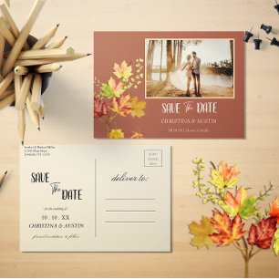 Eleganter Herbstbelag Burnt Orange Save the Date Postkarte