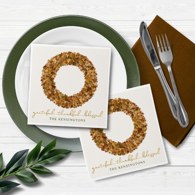 Eleganter Herbstbelag Erntedank Rustikaler Kranz Serviette (Elegant Autumn Leaves Thanksgiving Rustic Wreath Napkins)
