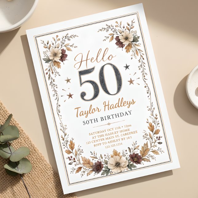 Eleganter Herbstblumen-50. Geburtstag Einladung (Von Creator hochgeladen)