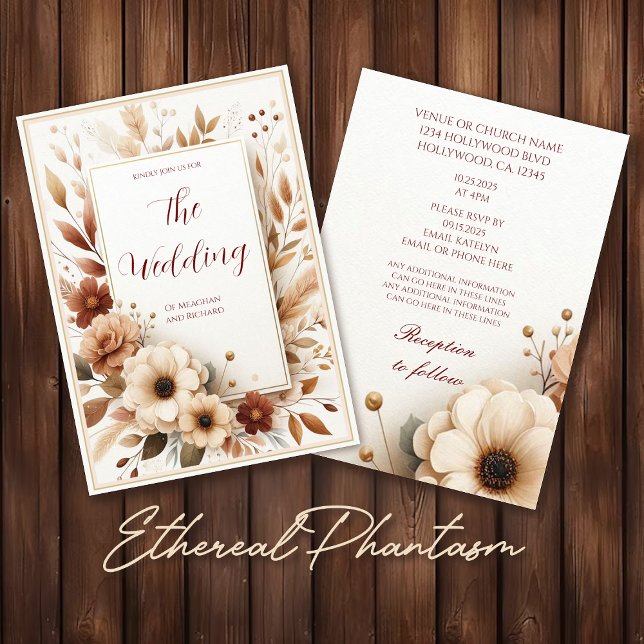 Eleganter Herbstfall Blumenzelleneinladung Einladung (elegant country fall autumn halloween harvest wedding rsvp details card information white brown)