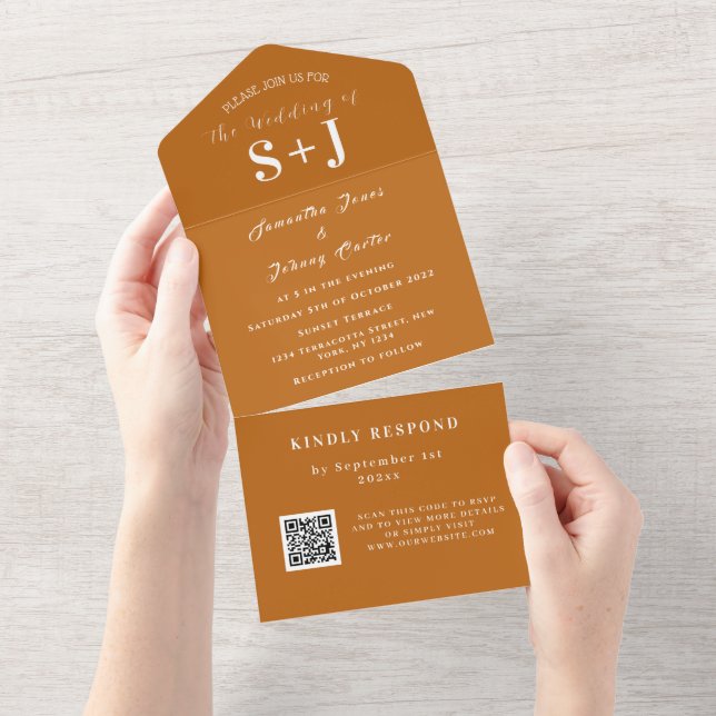Eleganter Herbstfall QR Code Hochzeit RSVP All In One Einladung (Abreißen)
