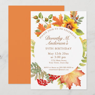 Eleganter Herbstflor für den 95. Geburtstag Einladung