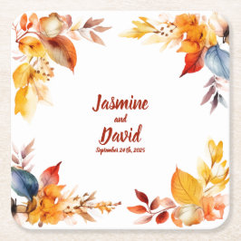 Eleganter Herbstrahmen: Personalisierter Untersetz Rechteckiger Pappuntersetzer