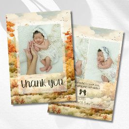 Eleganter Herbstwald-Baby-Dankeschön-Foto Ankündigung