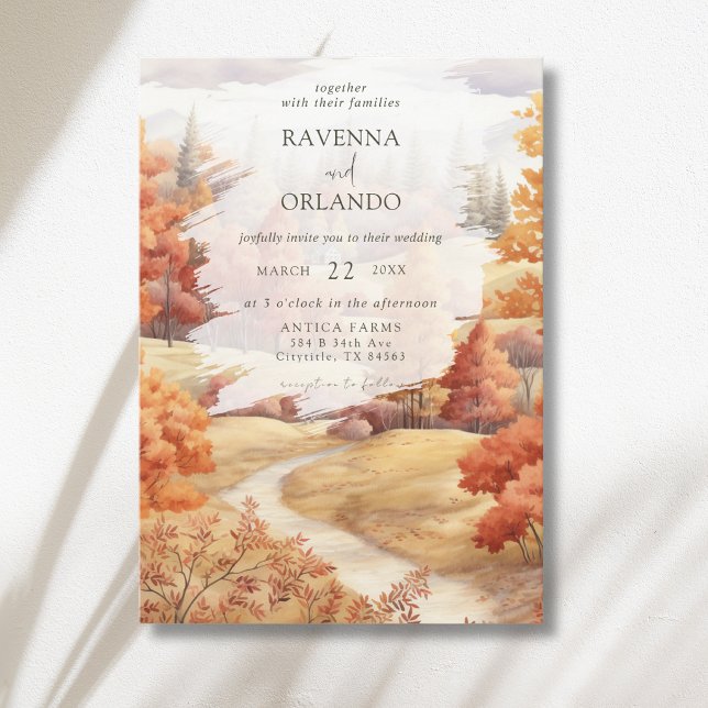Eleganter Herbstwaldweg - Blätterfall Hochzeit Einladung (Von Creator hochgeladen)