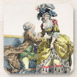 Eleganter Herr, der zu einer Dame in einem 'Margue Getränkeuntersetzer
