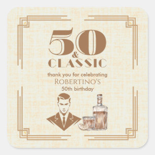 Eleganter Herren Whiskey 50. Geburtstag Vintage Quadratischer Aufkleber