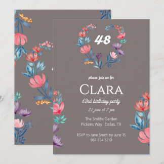 Eleganter, herzförmiger Blumengeburtstag Einladung