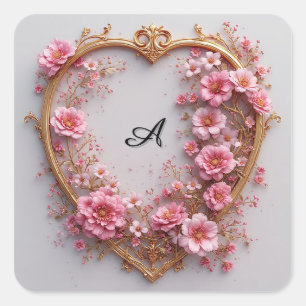 Eleganter Herzrahmen mit rosa Rosen Quadratischer Aufkleber